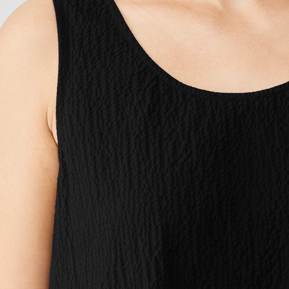 NWT Eileen Fisher XL Organic Cotton Pucker Tiered Dress Black Midi S2JRD-D5108 - Picture 2 of 8
